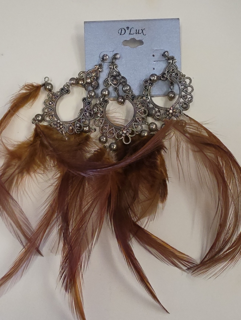 Lux Bronze Feather Hoop Hair Accessory with Ornate Silver Beads